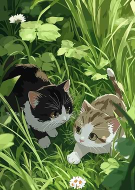 Two kittens in the grass