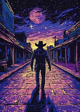 Cowboy Walking Down Western Town Street