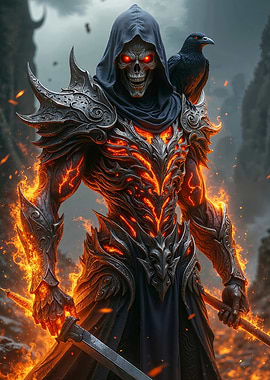 Fiery Death Knight with Raven