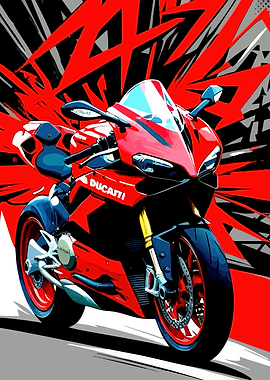 Red Ducati Motorcycle Pop Art