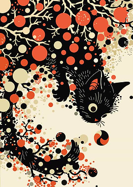 Stylized Black Cat with Orbs