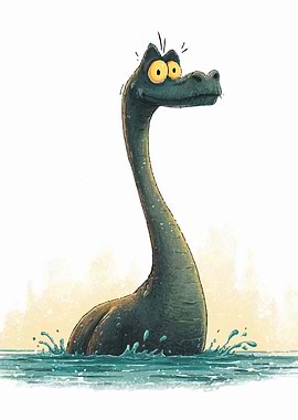 Cartoon Loch Ness Monster in Water