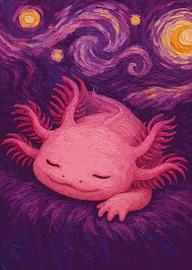 Axolotl Starry Night Painting