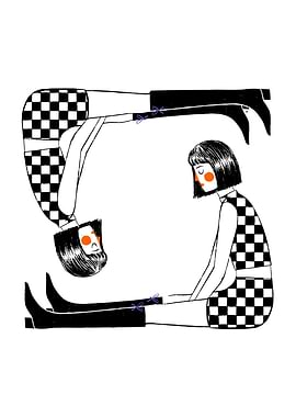 Mirrored Figures in Checkered Attire