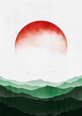 Red Sun Over Green Mountains