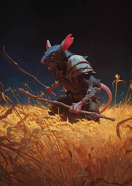 Armored Rat Warrior in Wheat Field