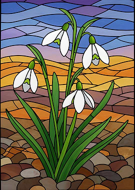 Stained Glass Snowdrop Flowers