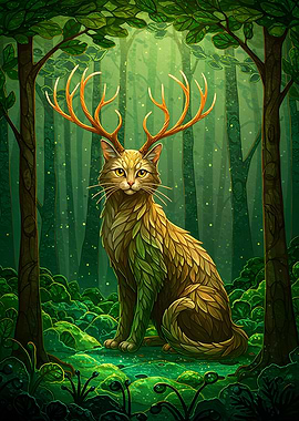 Antlered Cat in Forest