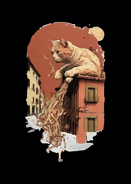 Cat on Building Digital Art