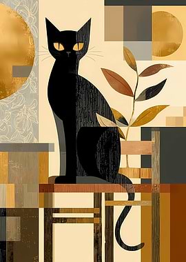 Abstract Black Cat Art