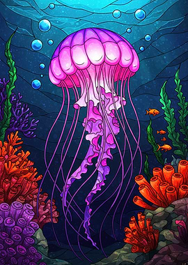 Pink Jellyfish in Ocean Scene