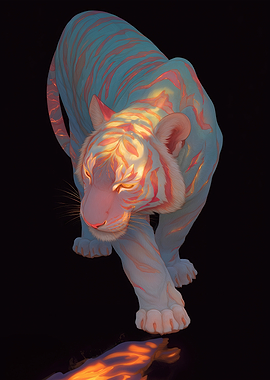 Glowing Tiger on Black Background