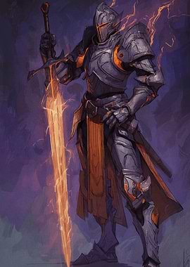 Armored Knight with Flaming Sword