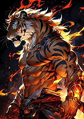 Muscular Tiger Anthro Fire
