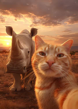 Cat and Rhino Selfie at Sunset