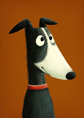 Cartoon Greyhound Dog Portrait