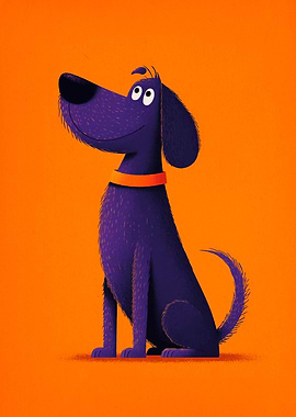 Cartoon Dog Portrait on Orange Background
