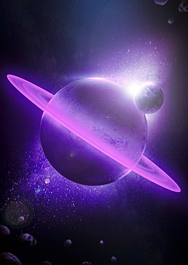 Purple Ringed Planet in Space