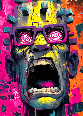 Neon Scream – Cyber Expressionist Geek Wall Art