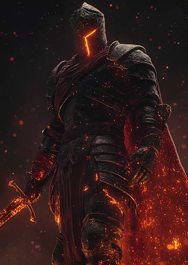 Fiery Knight in Dark Armor