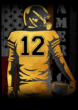 American Football Player with Flag Backdrop