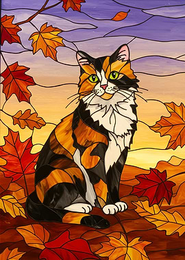 Calico Cat Stained Glass Art