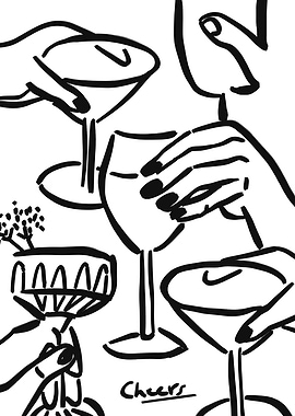 Cheers Illustration with Wine Glasses