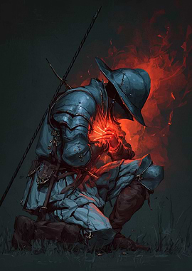 Kneeling Knight with Fiery Hands