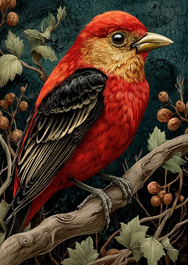 Scarlet Tanager Bird on Branch
