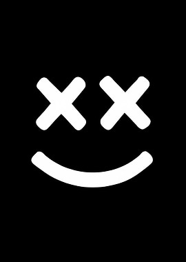 White X-Eyed Smiley Face on Black