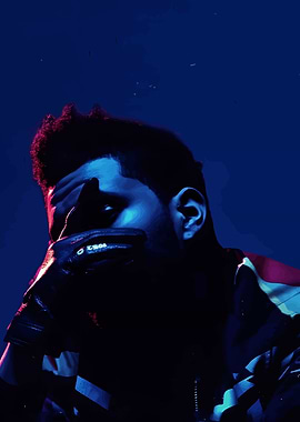 The Weeknd portrait in blue and red