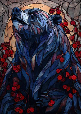 Stained Glass Bear with Berries