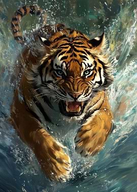 Tiger in Water Painting
