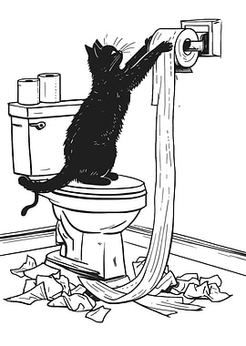 Mischievous Cat with Toilet Paper