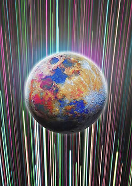 Colorful Moon with Light Streaks
