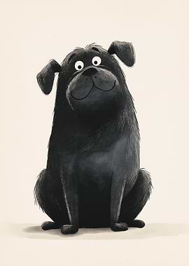 Cartoon Black Dog Illustration