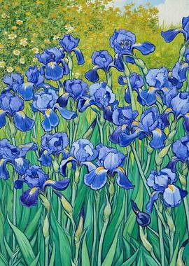 Blue Irises in a Field Painting