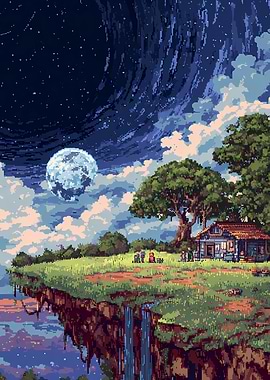 Pixel Art Landscape with Floating Island