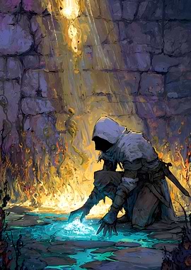 Hooded Warrior in Dungeon