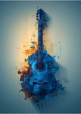 Abstract Blue Guitar Art