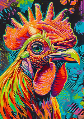 Colorful Rooster Portrait