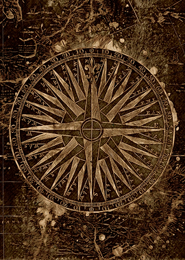 Vintage Compass Rose on Map Background