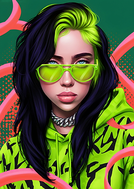 Billie Eilish Portrait with Neon Accents