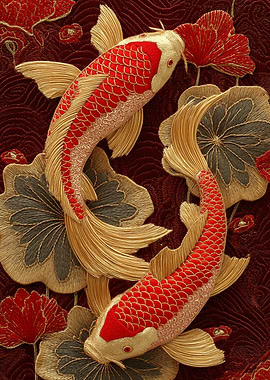 Koi Fish Embroidery Art