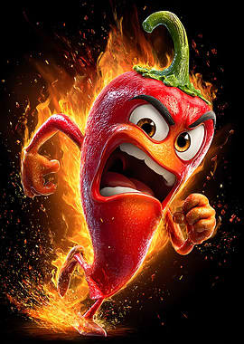 Angry Fiery Red Pepper Cartoon Character