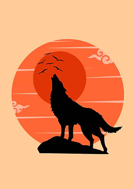 Wolf Howling at Sunset Silhouette