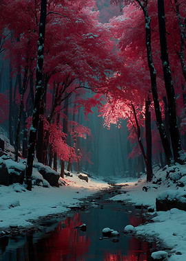 Winter Forest with Pink Foliage
