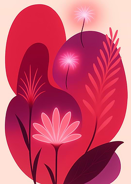 Abstract Floral Illustration in Red Tones