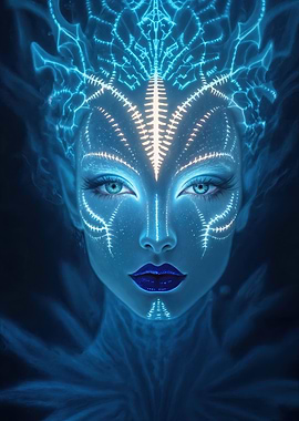 Blue Glowing Woman Portrait