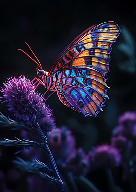 Colorful Butterfly on Thistle Flower